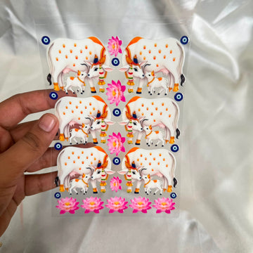 Lotus & cow peel off sticker sheet A6