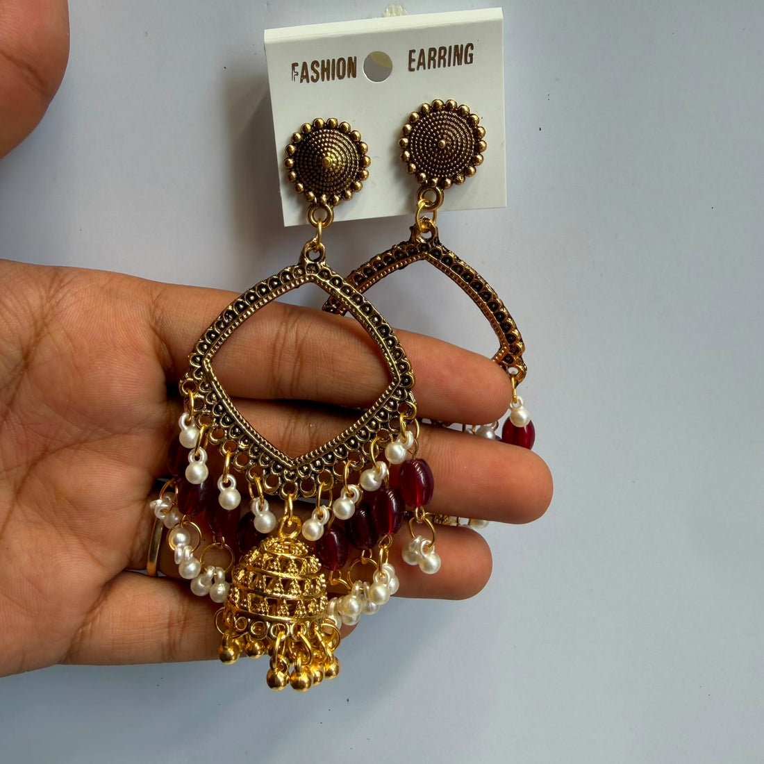 Kashmiri jumkha square base maroon