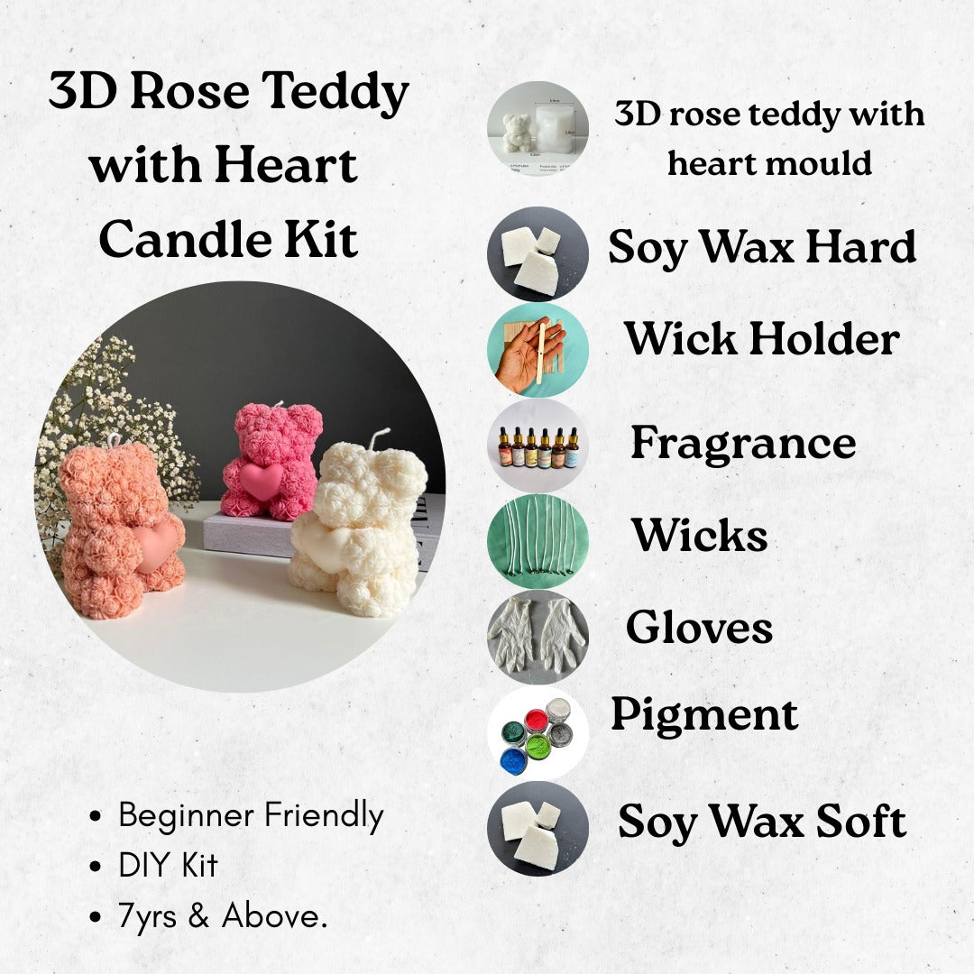 3d rose teddy candle kit