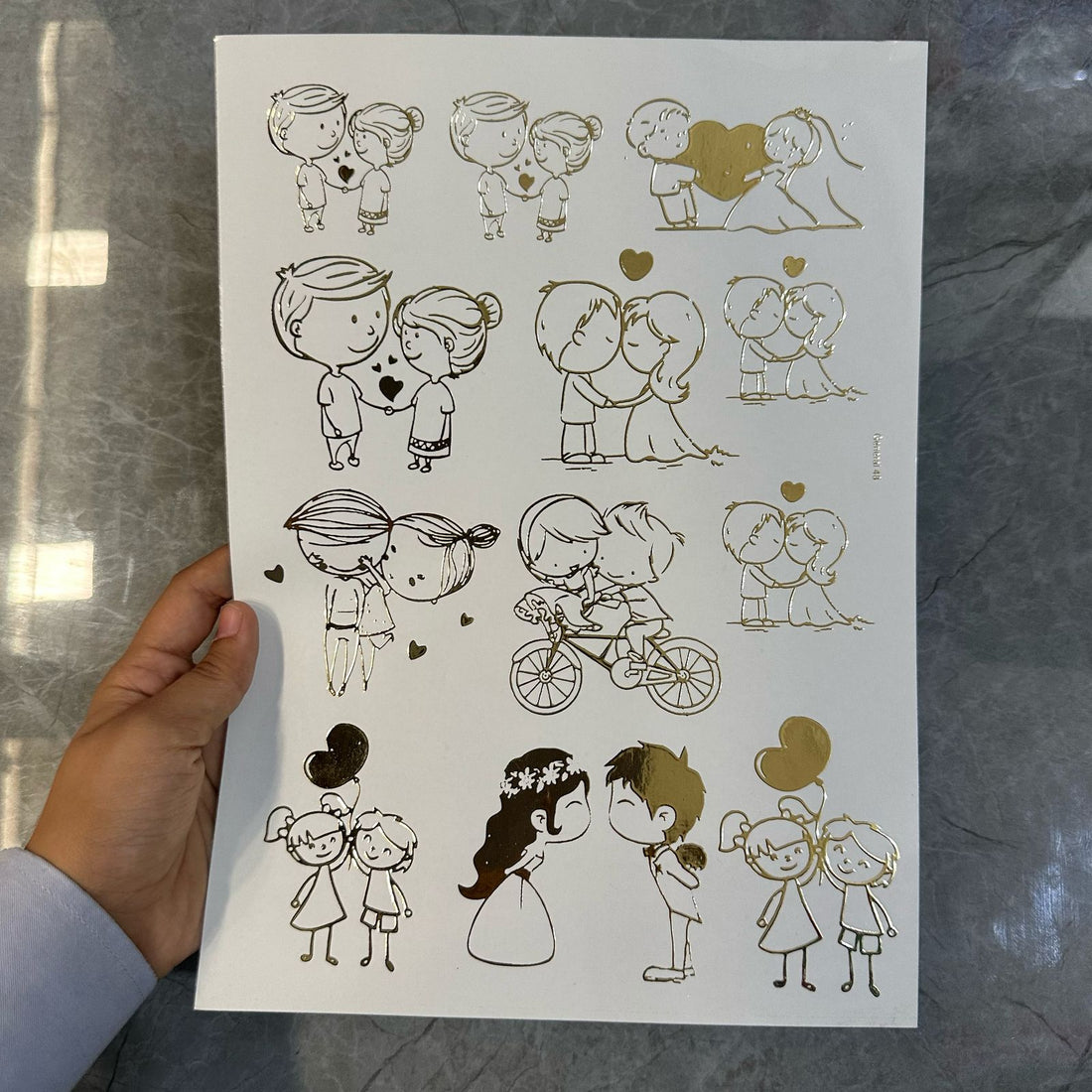 Gold embossed sheet cute couples