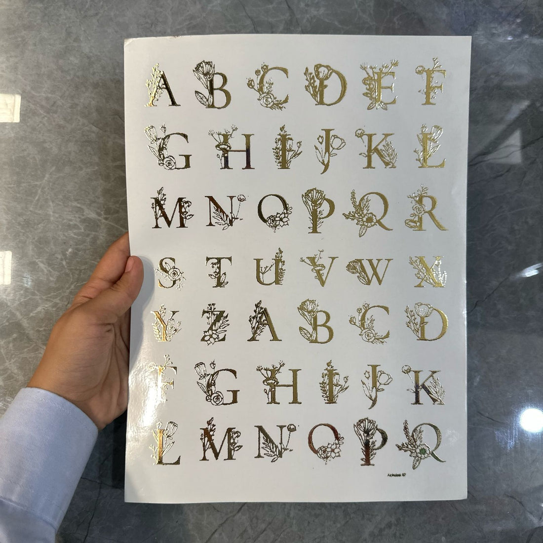 Gold embossed sheet alphabet 012