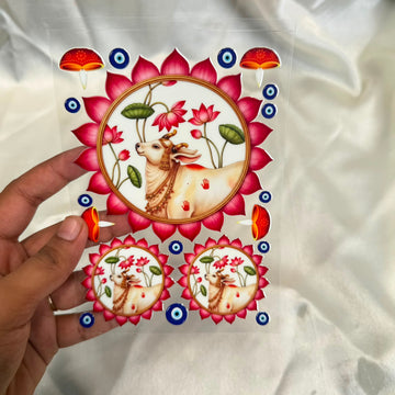 Lotus & cow peel off sticker sheet A6 002