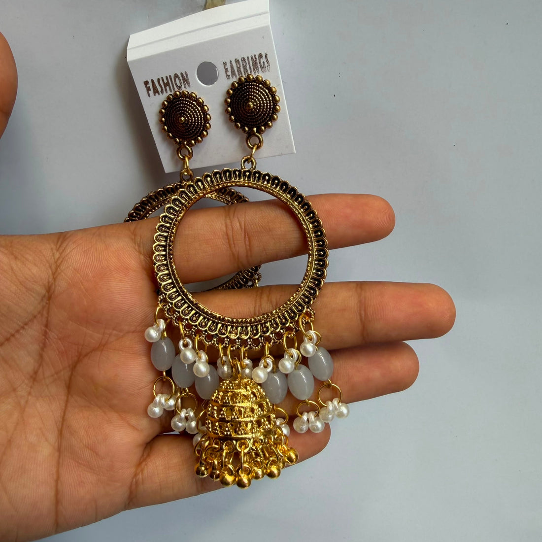 Kashmiri jumkha round base grey