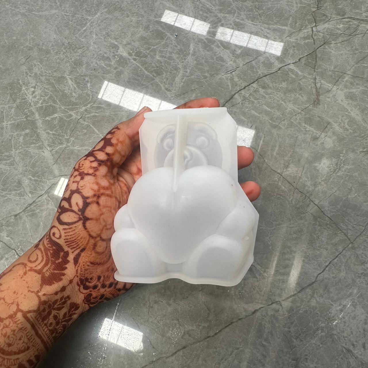 Sitting bear with heart candle mould