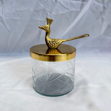 Transparent jar with peacock lid