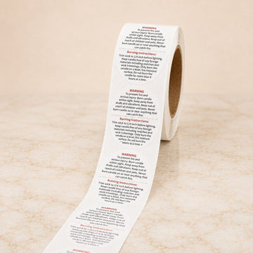 Round Candle Warning & Burning Instructions Sticker Roll – White