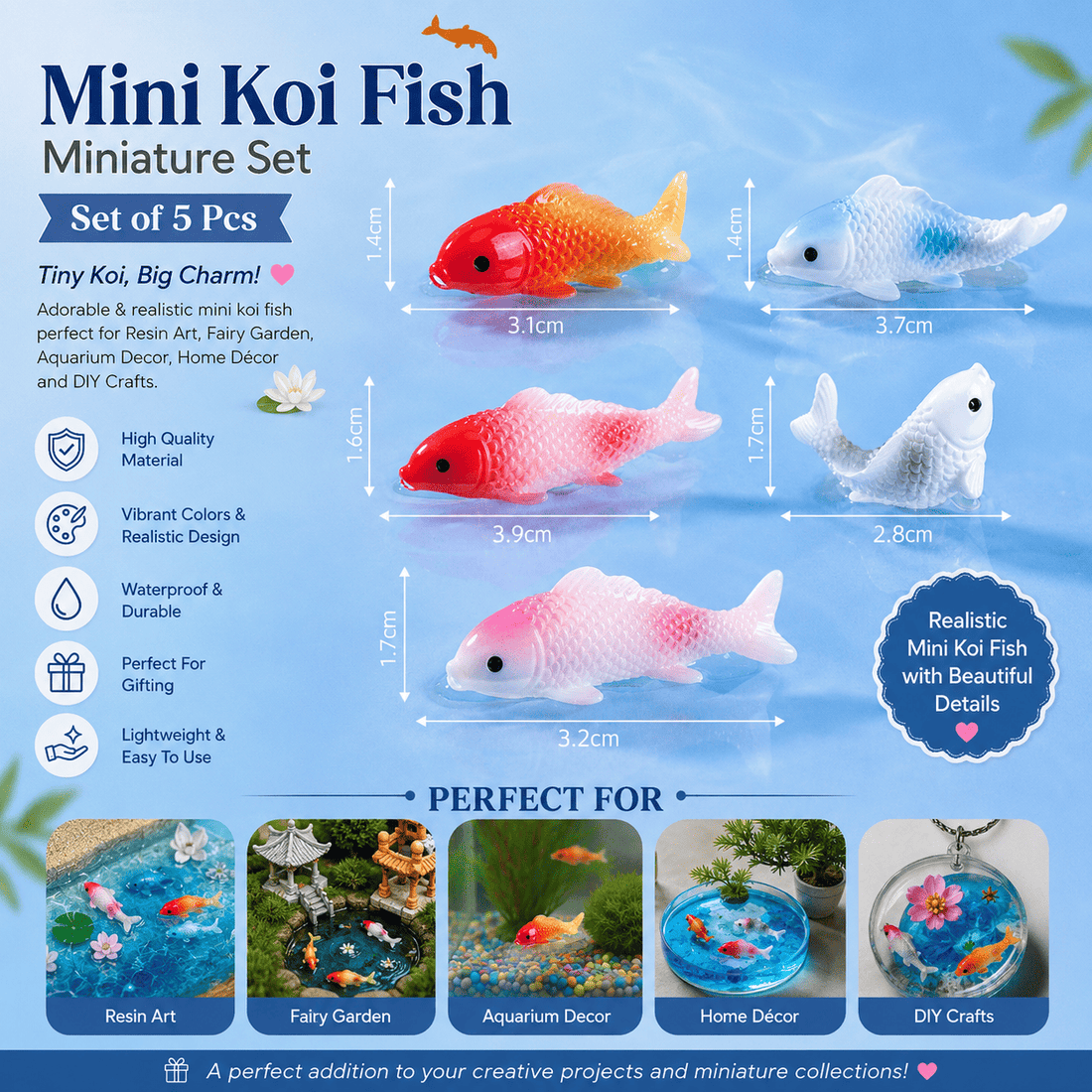 Mini koi fish miniature 5 pcs