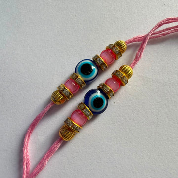 Ready Rakhi thread evil eye pink