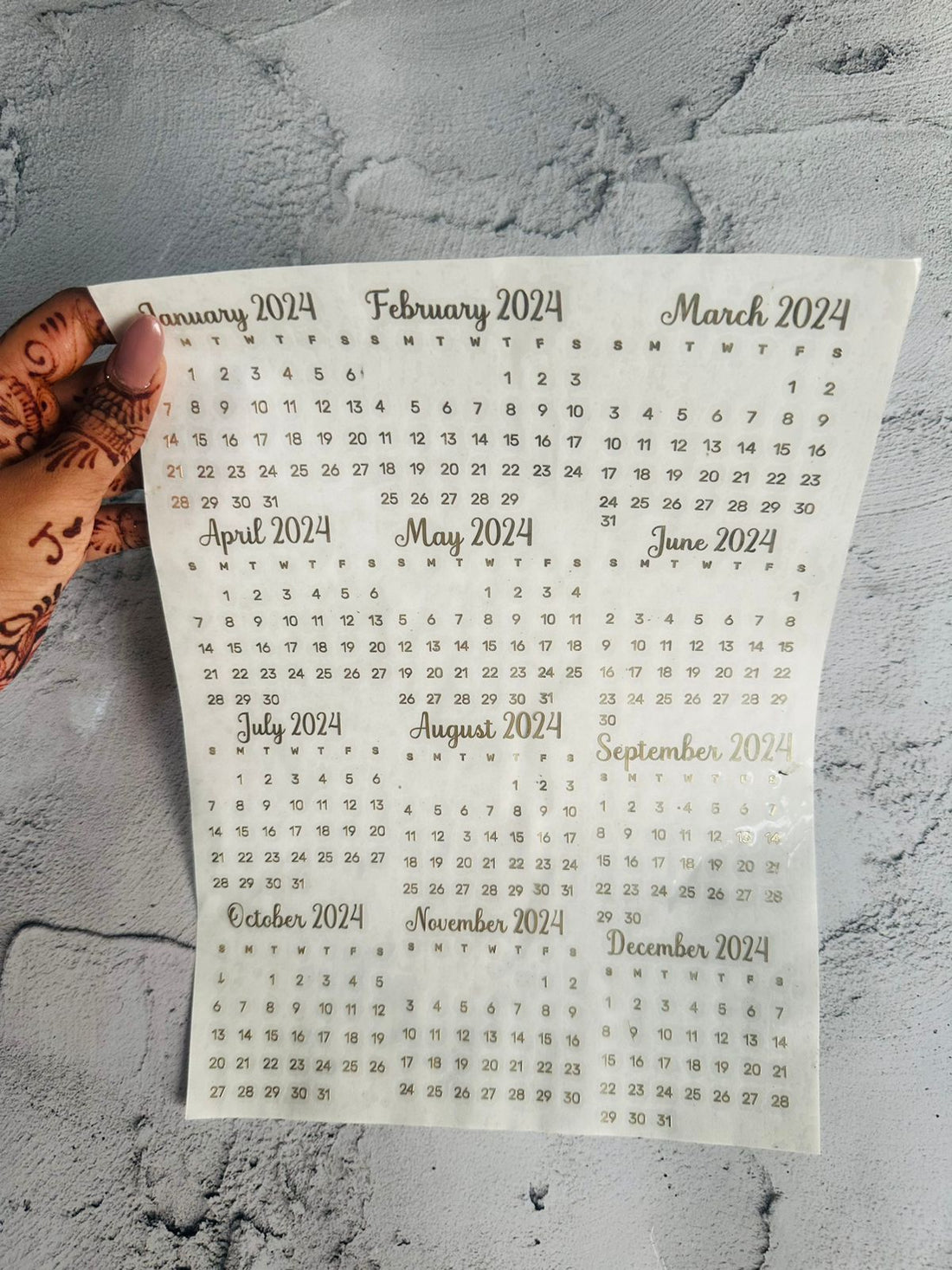 2024 कैलेंडर मैटेलिक शीट